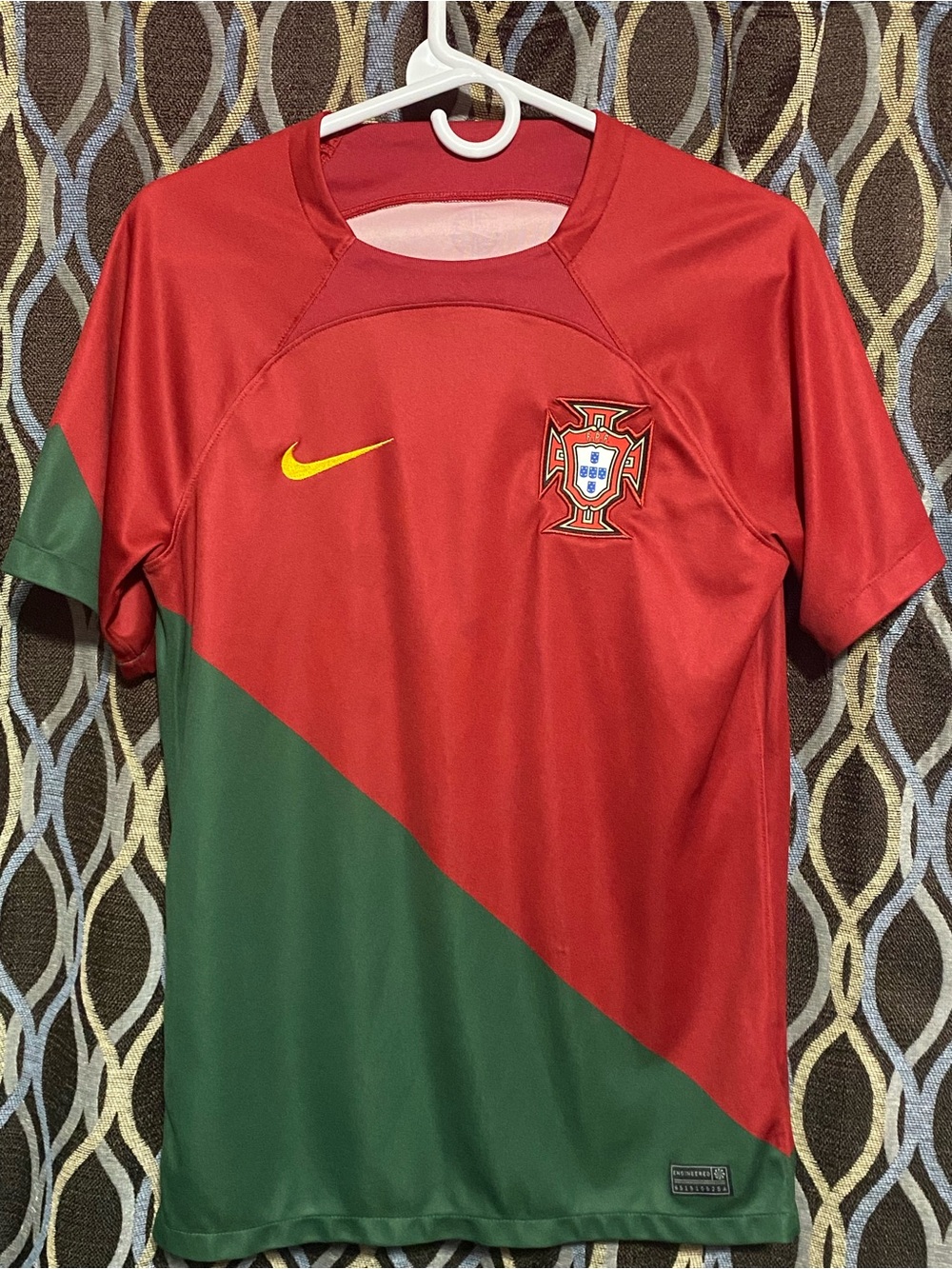 Nike Red and Green Portugal Soccer Jersey with Yellow Swoosh